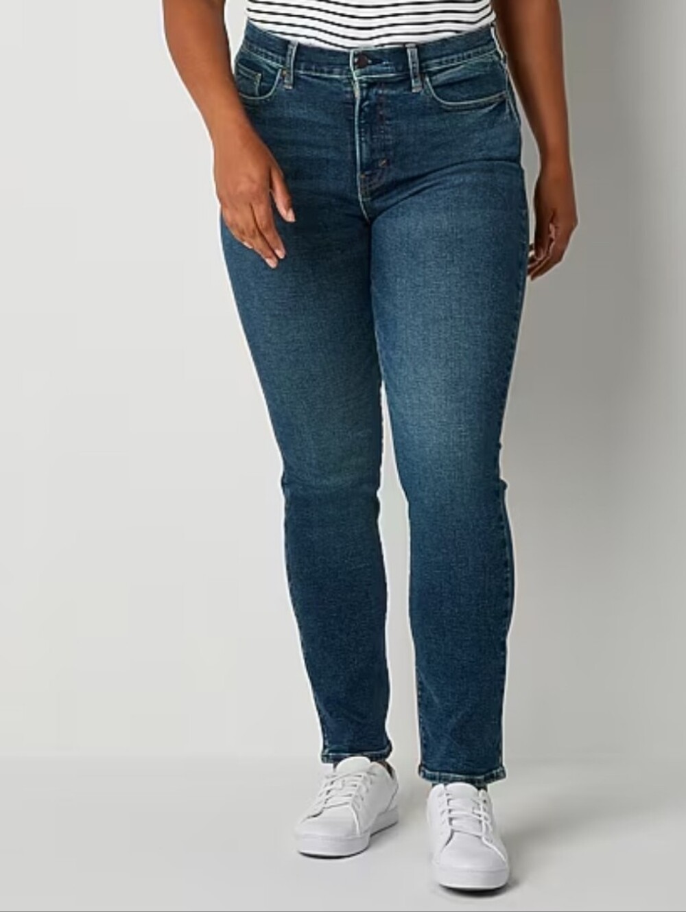 Dark Viridian Wash High Rise Straight Leg Jean